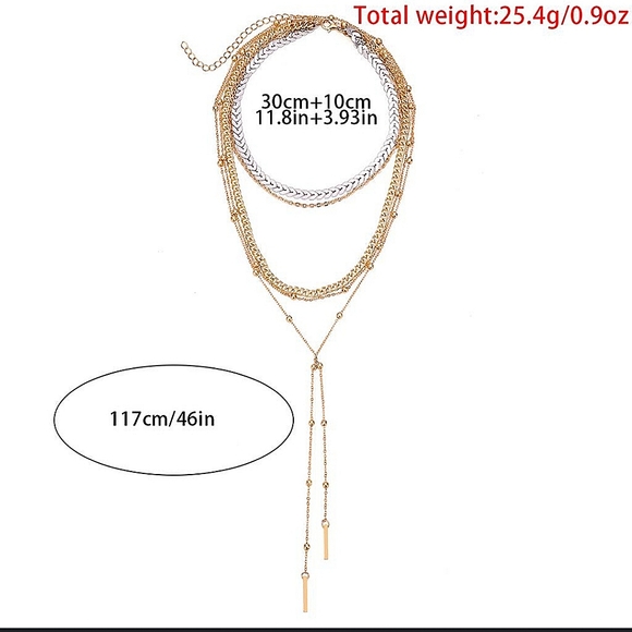 Two Tone Multilayered Choker Necklaces Set - Picture 6 of 6